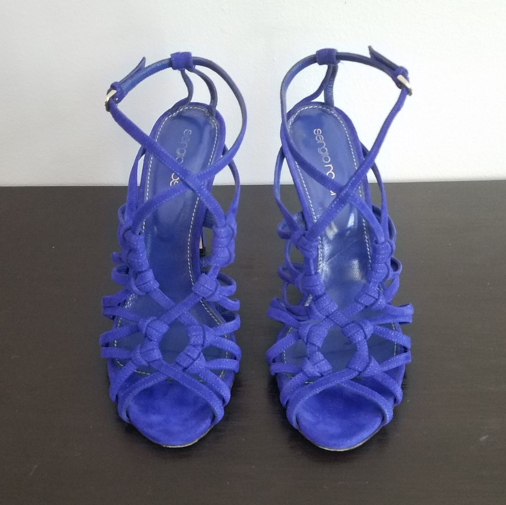 Sergio Rossi blue suede strappy sandals heels - Picture 1 of 6